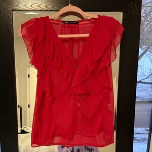 Zara Scarlet Ruffle Blouse
